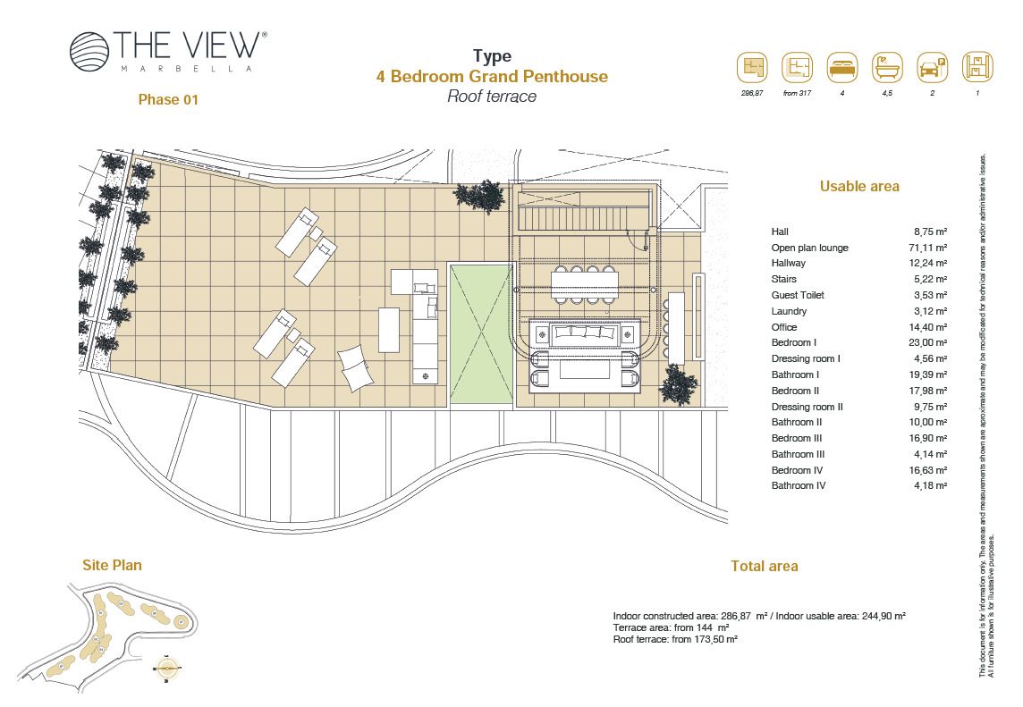 Grundriss 5 Zimmer Penthouse Dachterrasse inkl. Pool