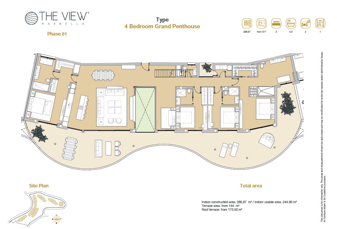 Grundriss 5 Zimmer Penthouse mit privatem Pool und Dachterrasse